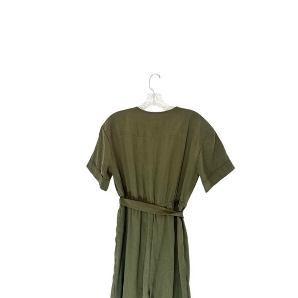 Madewell Kale Green Plaid Short Sleeve Belted Cropped Ankle Jumpsuit Small - Picture 9 of 14